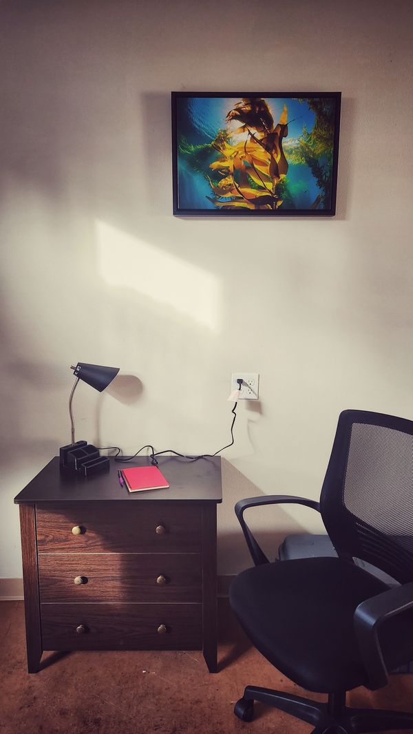 A respite room: desk and chair.